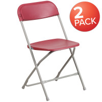 Flash Furniture 2-LE-L-3-RED-GG 2 Pk. HERCULES Series 650 lb. Capacity Premium Red Plastic Folding Chair